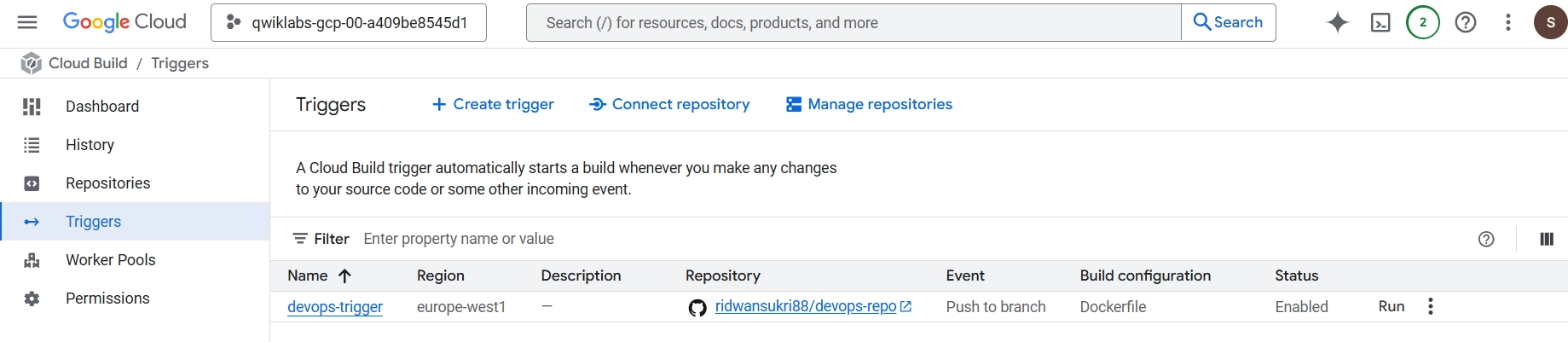 Cloud Build Trigger in GCP Console